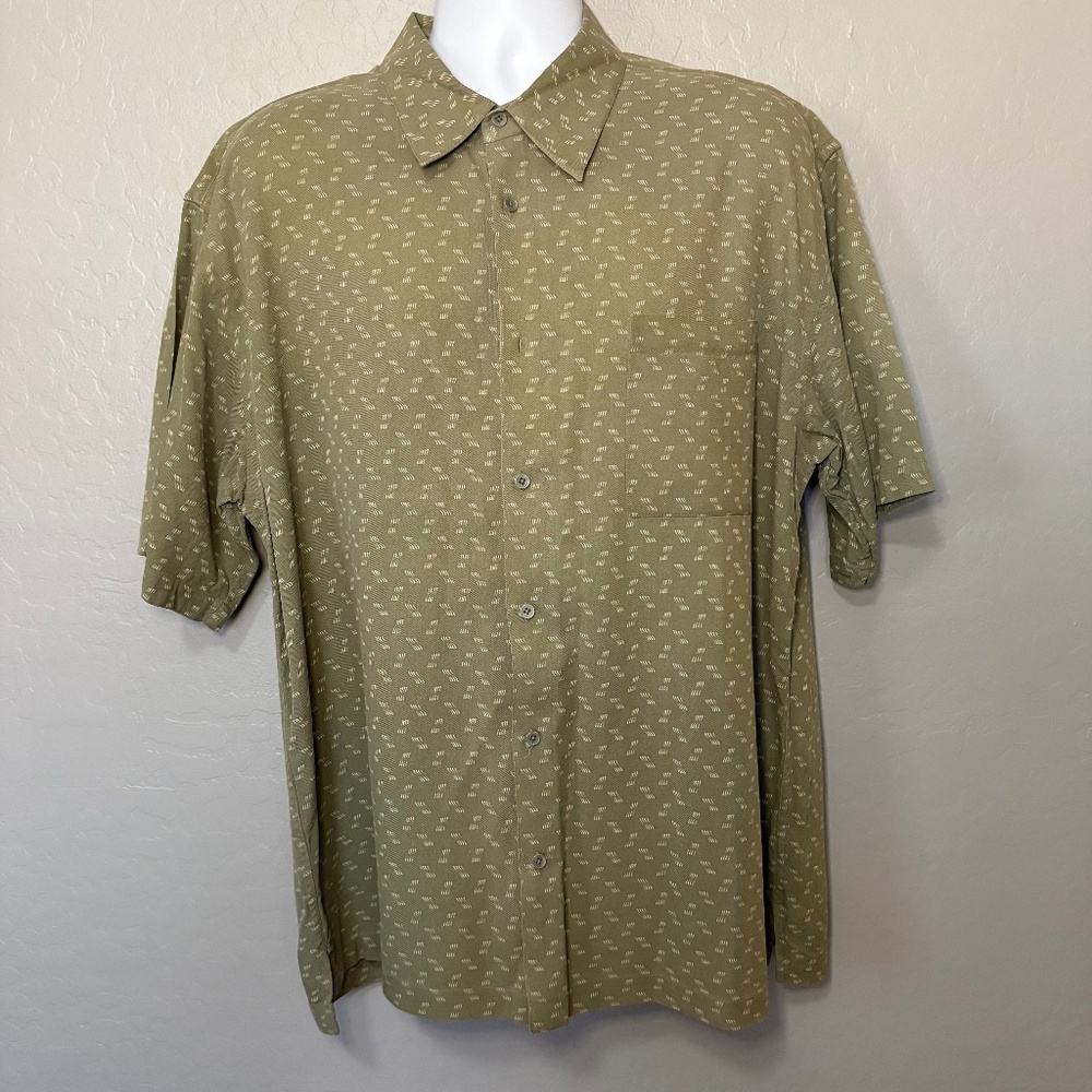 Toscano 100% Silk Shirt‎ Sage Green Button Down Size XXL